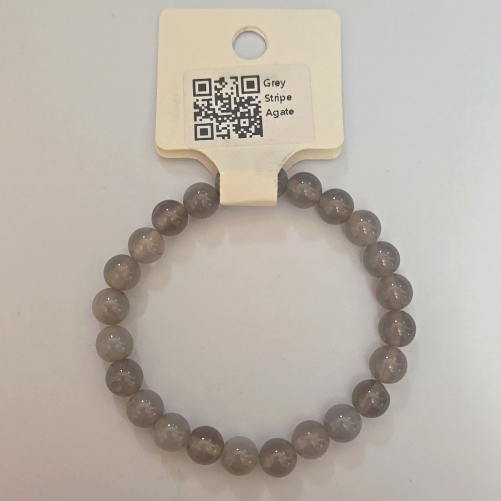 Grey Stripe Agate Gem Stone Bracelet